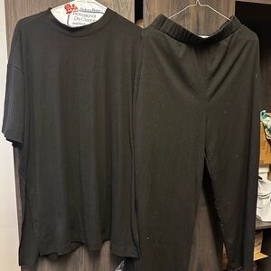 Black Ribbed Top and Pants Set